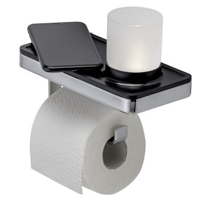 Planchet met Toiletrolhouder en Houder LED Licht Geesa Frame Zwart Chroom Geesa