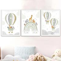 Poster - Dieren in regenboog en heteluchtballon / Set van 3 - thumbnail