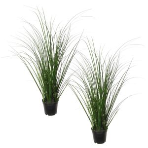 Louis Maes Quality kunstplant - 2x - Siergras bush - donkergroen - H55 cm - in pot