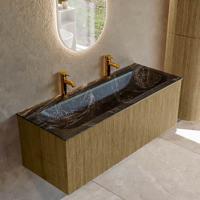 Badmeubel Mondiaz Kurve-Dlux | 120 cm cm | Meubelkleur Dusk | Wastafelkleur Lava | Solid surface | Wasbak midden spoelbak | 2 kraangaten