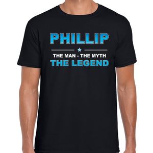 Naam cadeau t-shirt Phillip - the legend zwart voor heren