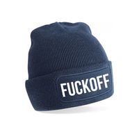 Wintersport muts - fuck off - navy blauw - one size - unisex - Apres ski beanie