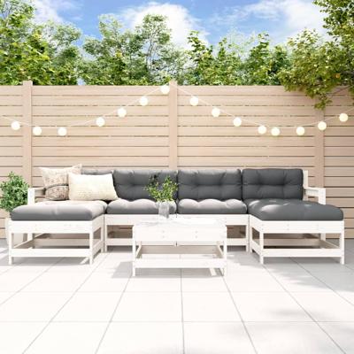 7-delige Loungeset met kussens massief hout wit