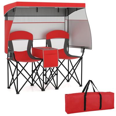 Campingstoel met Verstelbare Zonnebescherming Opvouwbare Stoel met Koeltas & Bekhouder Rood