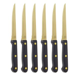 OTIX Steakmessen - Set van 6 Stuks - Goud - Zwart - Vaatwasserbestendig - Steakmessenset - RVS