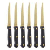 OTIX Steakmessen - Set van 6 Stuks - Goud - Zwart - Vaatwasserbestendig - Steakmessenset - RVS