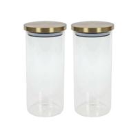 Voorraadpot - 2x - 1200 ml - glas - draaideksel - goud - 9.5 x 22 cm - weckpot