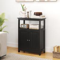 Badkamerkast met Dubbele Deur & Planken & Verstelbare Plank Badkast Badkamercommode Zwart Badkamerkast met Dubbele Deur & Planken & Verstelbare Plank Badkast Badkamercommode Zwart