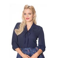 Banned Perfect Pussy Bow Blouse Midnight Blue-M