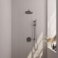 BRAUER Stripe Thermostatische Inbouw Regendouche - 3-weg - rond - 25cm douchekop - gebogen muurarm - staaf handdouche - doucheslang - geïntegreerde glijstang - gunmetal geborsteld PVD 5-GM-451