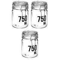 3x stuks inmaakpotten/voorraadpotten 0,75L glas met beugelsluiting - Voorraadpot - thumbnail
