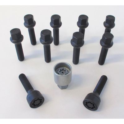 H&R Wielboutenset bolkonisch R12 M12x1.50 - Lengte 43mm - Zwart - 10 stuks (bv. Mercedes) - incl. wi HRB1254302SET