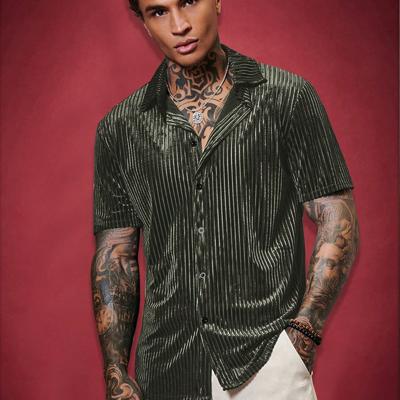 Bon&Bon ModaGents Men's Short Sleeve Red Knitted Button Front Shirt Army Green / XXL