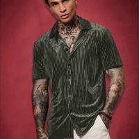 Bon&Bon ModaGents Men's Short Sleeve Red Knitted Button Front Shirt Army Green / XXL