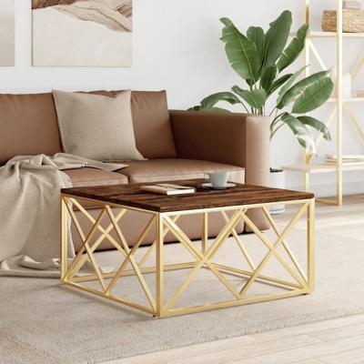 Salontafel roestvrijstaal en massief gerecycled hout goudkleur