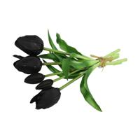 Countryfield Kunst tulpen boeket - 5x stuks - zwart - real touch - 28 cm