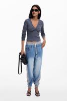 Geribbelde knoop T-shirt - BLACK - L