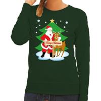 Foute kersttrui - sweater - De kerstman en rendier Rudolf - groen - voor dames