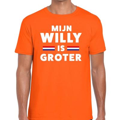 Mijn willy is groter print - oranje - t-shirt - voor heren - koningsdag kleding