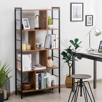 5 Tier Boekenkast Metalen Frame Boekenkast Staand Hout 74 x 30 x 154,5 cm Bruin