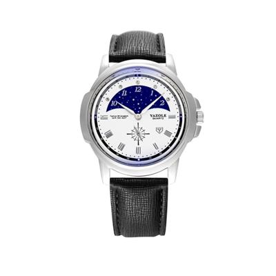 407 YAZOLE mannen mode Business leder Band Quartz Wrist Watch (zwart + wit)