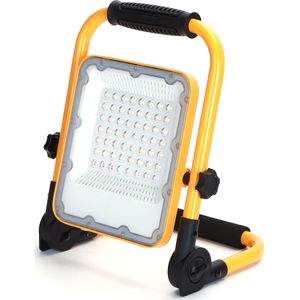 LED Bouwlamp op Accu met Statief - Aigi Worky - 30 Watt - Helder/Koud Wit 6500K - Dimbaar - Waterdicht IP65 - USB Oplaadbaar - Kantelbaar