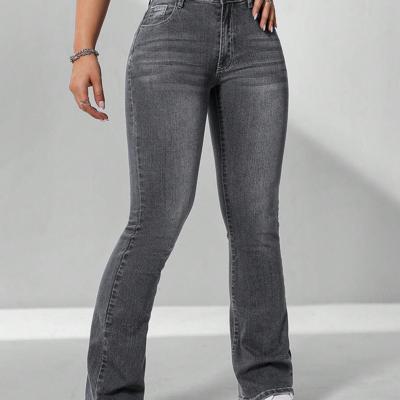 Women's Dark Wash Flare Leg Jeans | Curvy Fit Denim Pants Black / 32