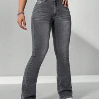 Women's Dark Wash Flare Leg Jeans | Curvy Fit Denim Pants Black / 32