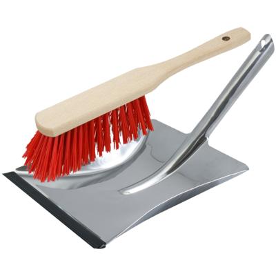 Buemag Stoffer en blik set - zilver/rood - van RVS/hout - inclusief lip - voor buiten