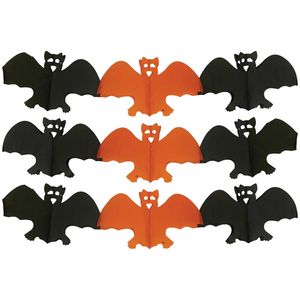 Halloween feestslinger vleermuizen - 2x - 3 meter - oranje/zwart - van papier