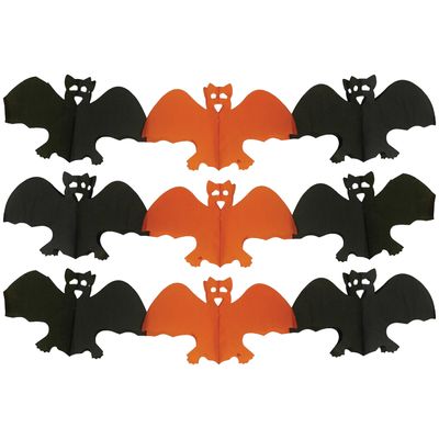 Halloween feestslinger vleermuizen - 2x - 3 meter - oranje/zwart - van papier