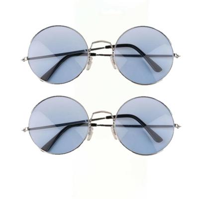 Party zonnebril - 2x - Hippie Flower Power Sixties - grote XL ronde glazen - blauw Party zonnebril - 2x - Hippie Flower Power Sixties - grote XL ronde glazen - blauw