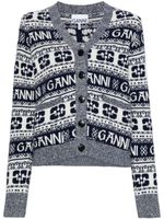 GANNI cardigan boutonné à logo intarsia - Bleu - thumbnail