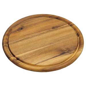 Broodplank/serveerplank/snijplank - 1x - rond - met sapgroef - Dia 25 cm - Acacia hout