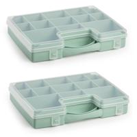 2x plasticforte opbergkoffertje - 13-vaks - mintgroen - opbergkoffer - sorteer box - 27,5 x 20,5 x 3 - thumbnail