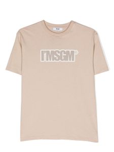 MSGM Kids t-shirt en coton à logo imprimé - Tons neutres