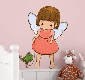 Sticker kinderkamer engeltje met vogel