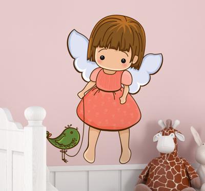 Sticker kinderkamer engeltje met vogel