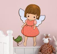 Sticker kinderkamer engeltje met vogel