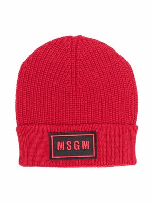 MSGM Kids bonnet nervuré à patch logo - Rouge