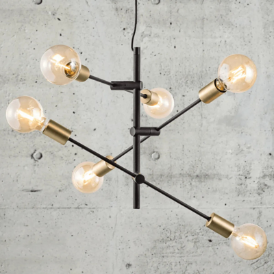 Hanglamp zwart goud &apos;Josefine&apos; Nordlux messing 6x E27 fitting 550mm