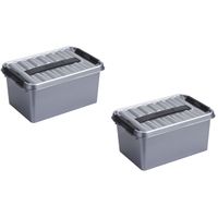 2x stuks opbergboxen/opbergdozen 6 liter kunststof metallic/zwart