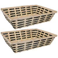 Broodmand rechthoekig - 2x - naturel/zwart - gevlochten bamboe hout - 39 x 29 x 10 cm