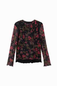 Tule T-shirt met bloemen - BLACK - 9/10