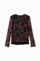Tule T-shirt met bloemen - BLACK - 9/10