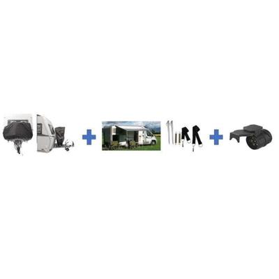 Camping vertrekpakket - HTC UITRUSTING - Inclusief: 1 hoes voor 2 fietsen, stormband, adapter