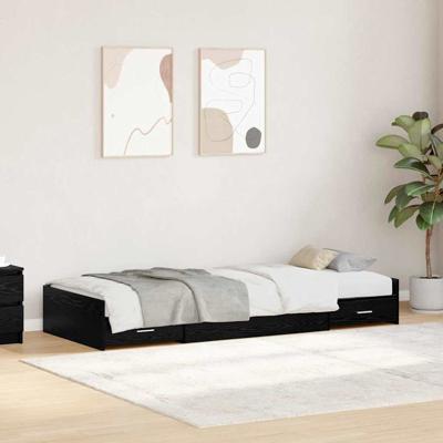 Opbergbedframe met hoofdeinde Zwart Eiken 90 x 200 cm Bewerkt hout