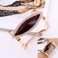 Metalen Bangles vrouwen trendy hars mozaïek kristal armband gladde brede opening verstelbare Bangle (goud bruin)