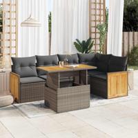 6-delige Loungeset met kussens poly rattan acacia grijs