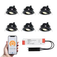 Set van 6 Sienna Smart LED Mini Inbouwspots - Veranda spots - 12V 3W 200lm - Dimbaar - Kantelbaar - Wifi & Bluetooth - 2700K - IP44 - Zwart